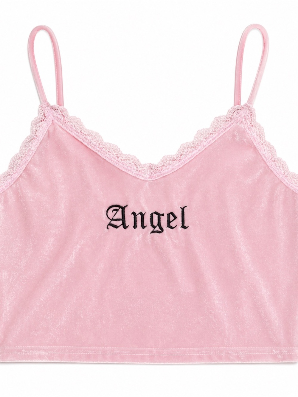 Pink 'Angel' Lace Trim Velvet Crop Top